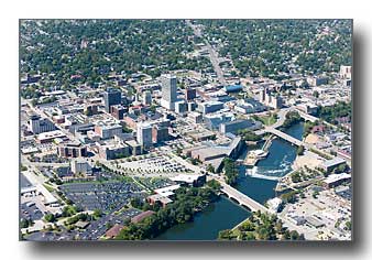 Aerial photo of downtown South Bend