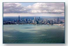 Chicago Skyline from Over Lake Michigan