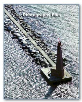 Aerial photo of the Muskegon lighthouse