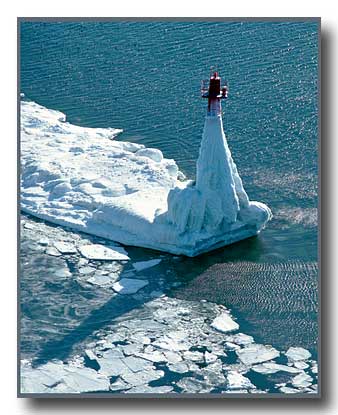 Icy Muskegon Pier Lighthouse